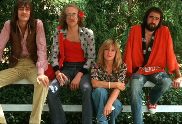 LOS ANGELES - AUGUST 1974: (L-R) Mick Fleetwood, Bob Welch, Christine McVie, and John McVie of the rock group 'Fleetwood Mac' pose for a portrait in August 1974 in Los Angeles, California. (Photo by Michael Montfort/Michael Ochs Archives/Getty Images)